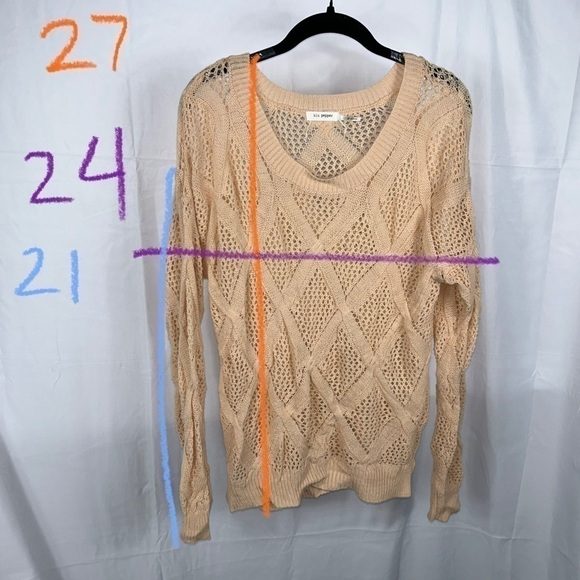 Blu Pepper Sweater Open Crochet Knit U-Scoop Neck Long Sleeve Top Pullover Shirt - Picture 8 of 12